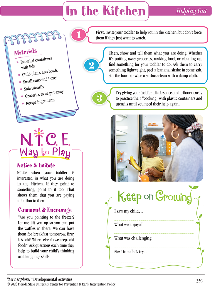 Developmental Activities, sheet 2, “In the Kitchen"