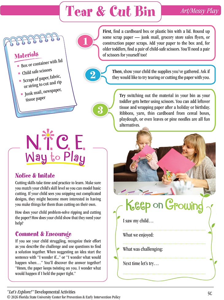 Developmental Activities, sheet 5, “Tear & Cut Bin"