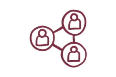 Garnet icon of sharing, three circles with busts inside connected by three lines