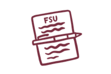 FSU forms icon, garnet outline of paper with a garnet pen and the letters F S U at the top