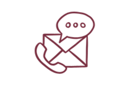 Garnet icons of a telephone, envelope, and text bublble